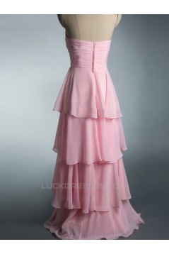 A-Line Sweetheart Long Pink Chiffon Prom Evening Formal Dresses ED011447