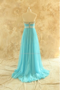 A-Line Beaded Long Blue Chiffon Prom Evening Formal Dresses ED011448