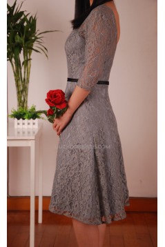 A-Line Bateau Short Grey Lace Prom Evening Formal Dresses ED011453