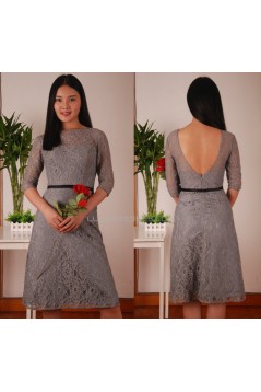 A-Line Bateau Short Grey Lace Prom Evening Formal Dresses ED011453