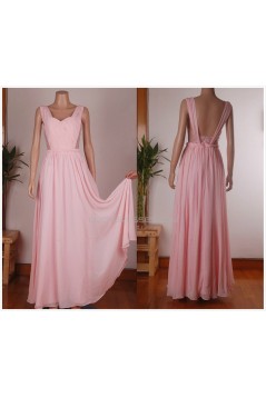 A-Line Long Pink Chiffon Prom Evening Formal Dresses ED011455