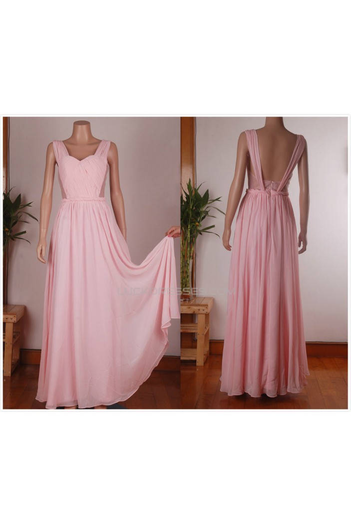 A-Line Long Pink Chiffon Prom Evening Formal Dresses ED011455