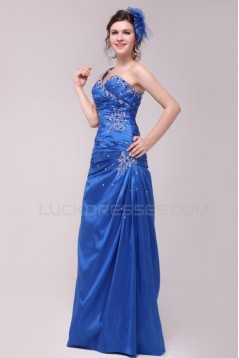 One-Shoulder Long Blue Beaded Prom Evening Formal Party Dresses ED010146