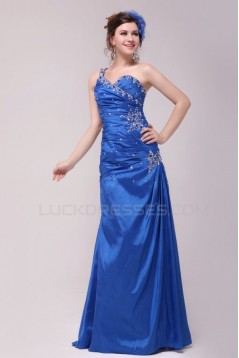 One-Shoulder Long Blue Beaded Prom Evening Formal Party Dresses ED010146