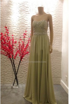 A-Line Strapless Beaded Long Chiffon Prom Evening Formal Dresses ED011464