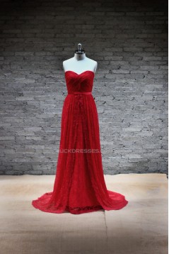 Sheath/Column Sweetheart Long Red Lace Prom Evening Formal Dresses ED011467