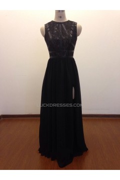 A-Line Long Black Lace and Chiffon Prom Evening Formal Dresses ED011469