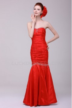 Trumpet/Mermaid Sweetheart Long Red Beaded Prom Evening Formal Party Dresses ED010147