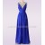 A-Line V-Neck Beaded Long Blue Chiffon Prom Evening Formal Dresses ED011475