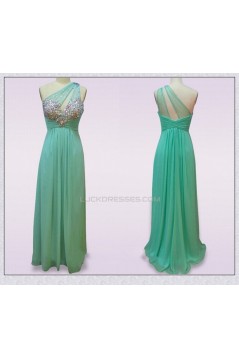 Sheath/Column One-Shoulder Beaded Long Blue Chiffon Prom Evening Formal Dresses ED011477