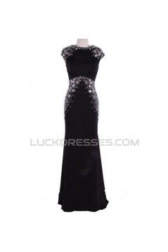 Trumpet/Mermaid Beaded Long Black Prom Evening Formal Dresses ED011480