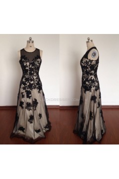 A-Line Jewel Long Black Prom Evening Formal Dresses ED011499
