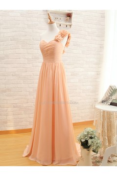 A-Line One-Shoulder Long Chiffon Prom Evening Bridesmaid Dresses ED011508