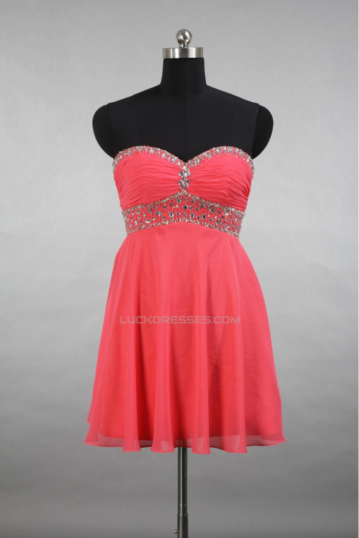 A-Line Sweetheart Beaded Short Chiffon Prom Evening Cocktail Dresses ED011517