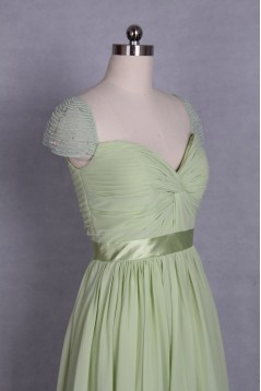 A-Line Beaded Cap-Sleeve Long Chiffon Prom Evening Formal Dresses ED011521