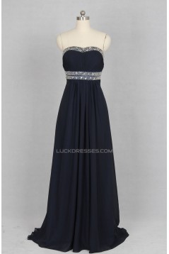 A-Line Strapless Beaded Long Chiffon Prom Evening Formal Dresses ED011522