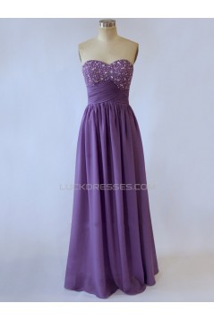 A-Line Sweetheart Beaded Long Purple Chiffon Prom Evening Formal Dresses ED011524