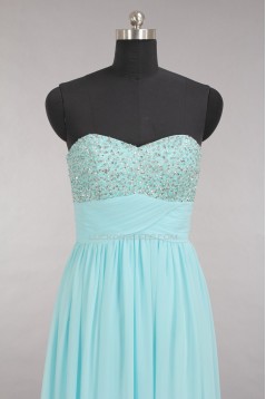 A-Line Sweetheart Beaded Long Blue Chiffon Prom Evening Formal Dresses ED011525