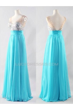 A-Line V-Neck Beaded Long Chiffon Prom Evening Formal Dresses ED011526