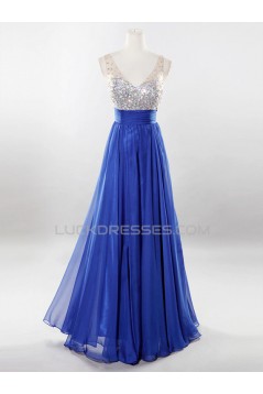 A-Line V-Neck Beaded Long Chiffon Prom Evening Formal Dresses ED011526