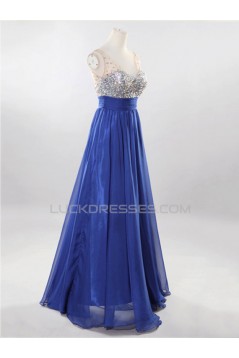 A-Line V-Neck Beaded Long Chiffon Prom Evening Formal Dresses ED011526