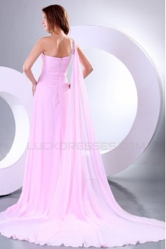 Long Pink One-Shoulder Prom Evening Formal Party Dresses ED010153