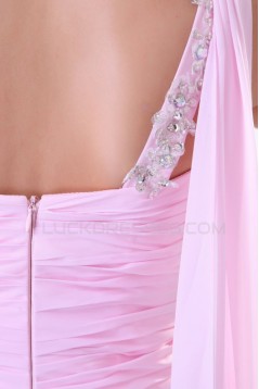 Long Pink One-Shoulder Prom Evening Formal Party Dresses ED010153