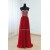 A-Line Strapless Beaded Long Red Chiffon Prom Evening Formal Dresses ED011532