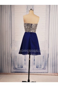 A-Line Sweetheart Beaded Short Blue Chiffon Prom Evening Formal Dresses ED011538