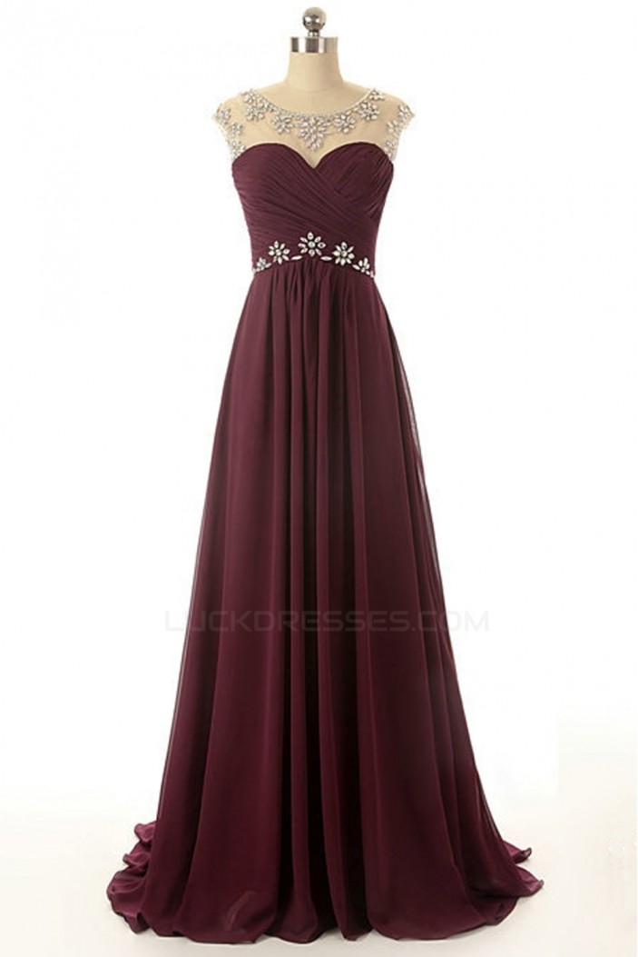 A-Line Beaded Long Chiffon Prom Evening Formal Dresses ED011542