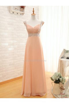 A-Line Beaded Straps Sleeveless Long Chiffon Prom Evening Formal Dresses ED011543