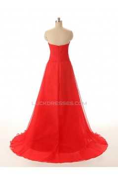 A-Line Sweetheart Long Red Chiffon Prom Evening Formal Dresses ED011548