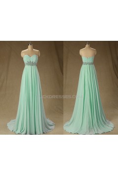 A-Line Sweetheart Beaded Long Mint Green Chiffon Prom Evening Formal Dresses ED011573