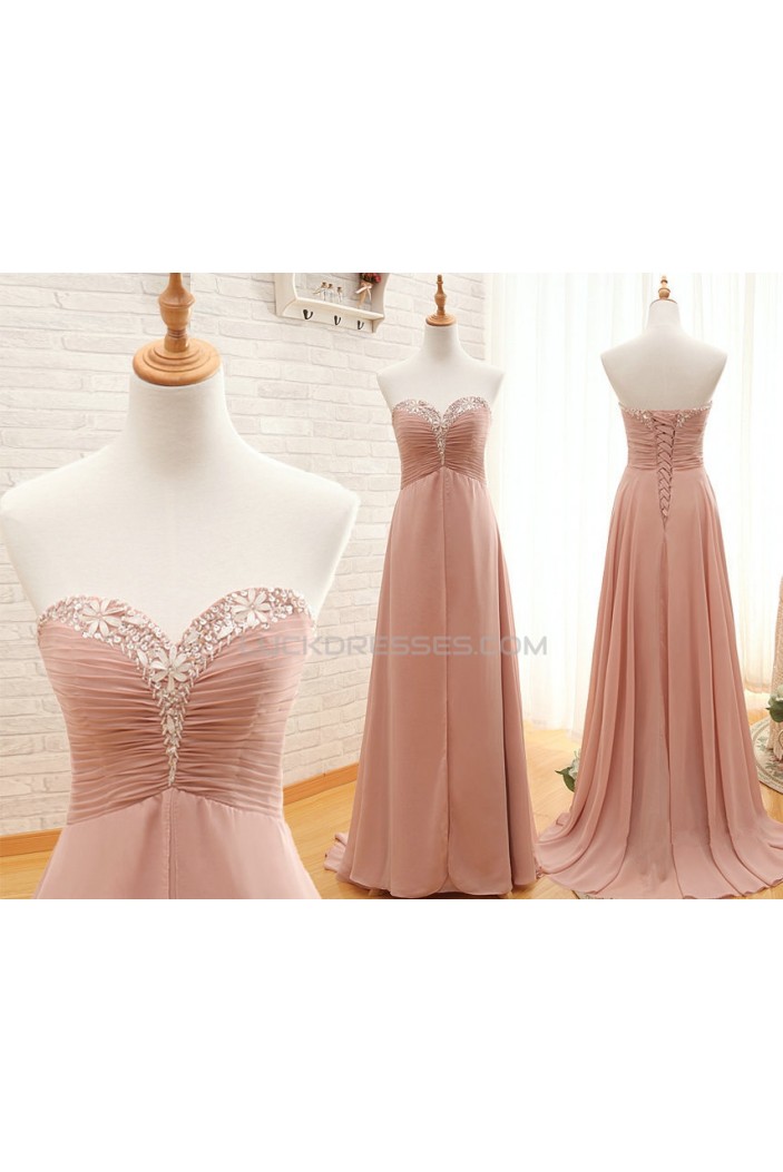 A-Line Sweetheart Beaded Long Chiffon Prom Evening Formal Dresses ED011574