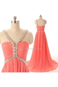 A-Line Beaded Long Chiffon Prom Evening Formal Dresses ED011592