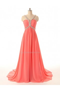 A-Line Beaded Long Chiffon Prom Evening Formal Dresses ED011592
