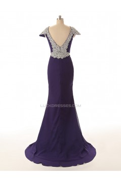 Trumpet/Mermaid Bateau Cap-Sleeve Long Chiffon Prom Evening Formal Dresses ED011593