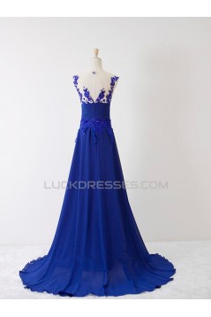 A-Line Long Blue Applique and Chiffon Prom Evening Formal Dresses ED011600