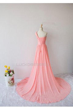 A-Line One-Shoulder Beaded Long Chiffon Prom Evening Formal Dresses ED011604