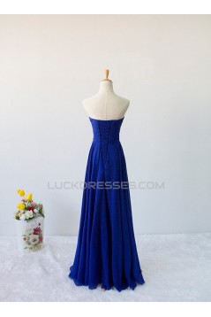A-Line Sweetheart Beaded Long Blue Chiffon Prom Evening Formal Dresses ED011606