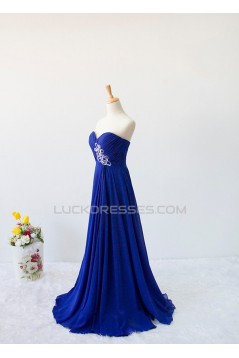 A-Line Sweetheart Beaded Long Blue Chiffon Prom Evening Formal Dresses ED011606