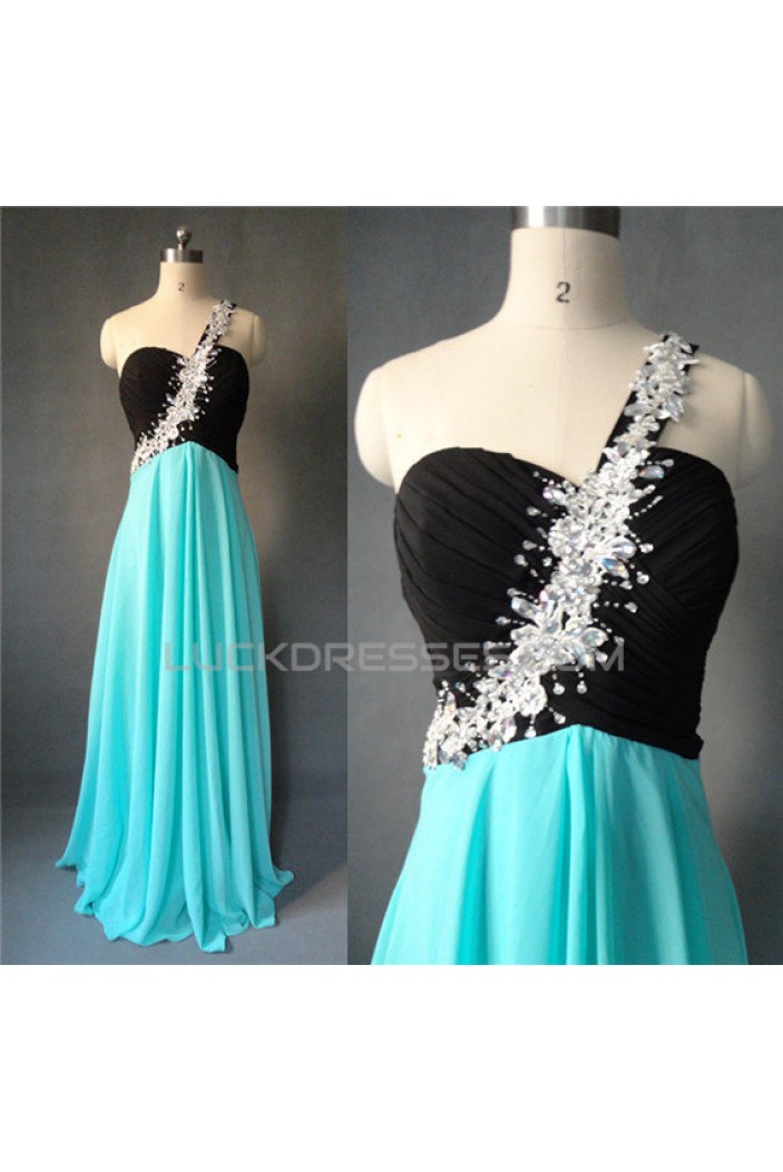 A-Line One-Shoulder Long Chiffon Prom Evening Formal Dresses ED011612