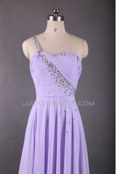 A-Line One-Shoulder Lilac Long Chiffon Prom Evening Formal Dresses ED011613