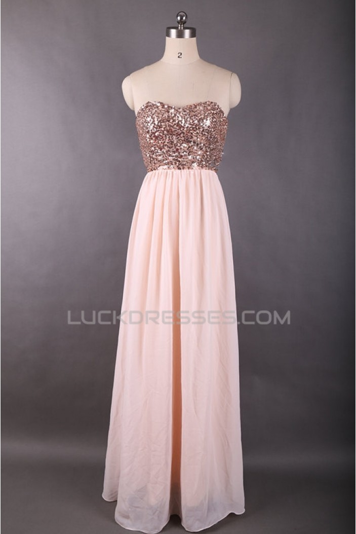 A-Line Sequin and Chiffon Long Prom Evening Formal Dresses ED011614