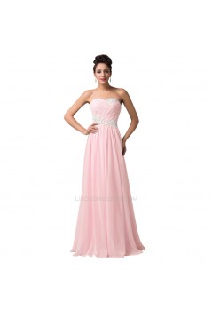 A-Line Sweetheart Beaded Long Pink Chiffon Prom Evening Formal Dresses ED011616