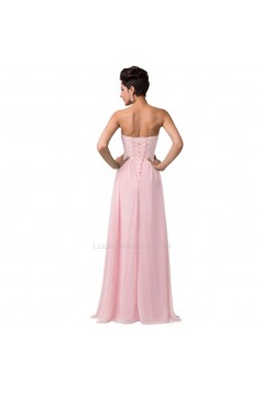 A-Line Sweetheart Beaded Long Pink Chiffon Prom Evening Formal Dresses ED011616