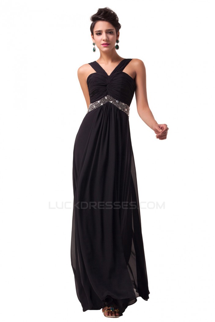 Beaded Long Black Chiffon Prom Evening Formal Dresses ED011620