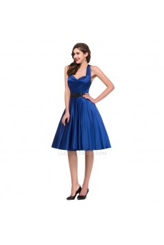 A-Line Halter Short Satin Prom Evening Bridesmaid Dresses ED011627