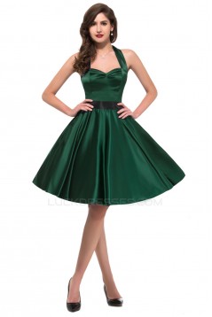 A-Line Halter Short Satin Prom Evening Bridesmaid Dresses ED011627