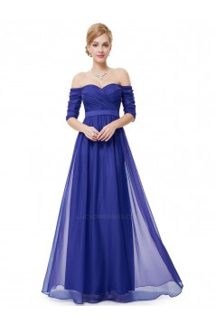 A-Line Off-the-Shoulder Half Sleeve Long Chiffon Prom Evening Formal Dresses ED011629
